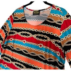 Bob‎ Mackie Wearable Art Shirt Women's Medium Tunic Chain Themed Old Money